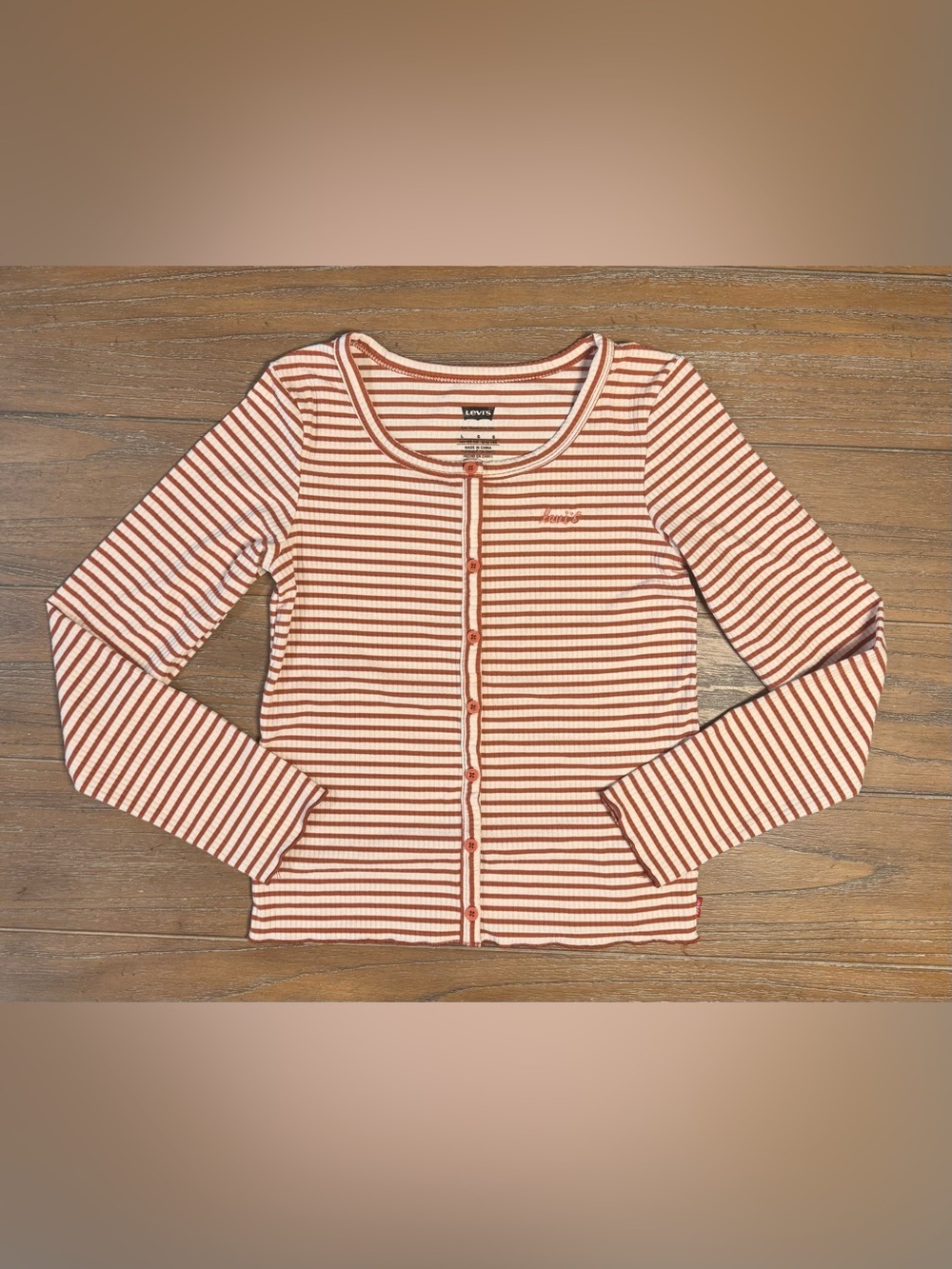 Levi's Rust and White Striped Long Sleeve Button Cardigan